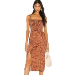 FREE PEOPLE  Midi Dress Animal Print in Brown Size S